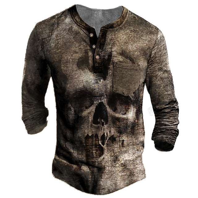 Mens Clothing Mens Tees & Tank Tops | Mens Henley Shirt Tee T shirt Tee 3D Print Graphic Patterned Skull Henley Daily Sports But