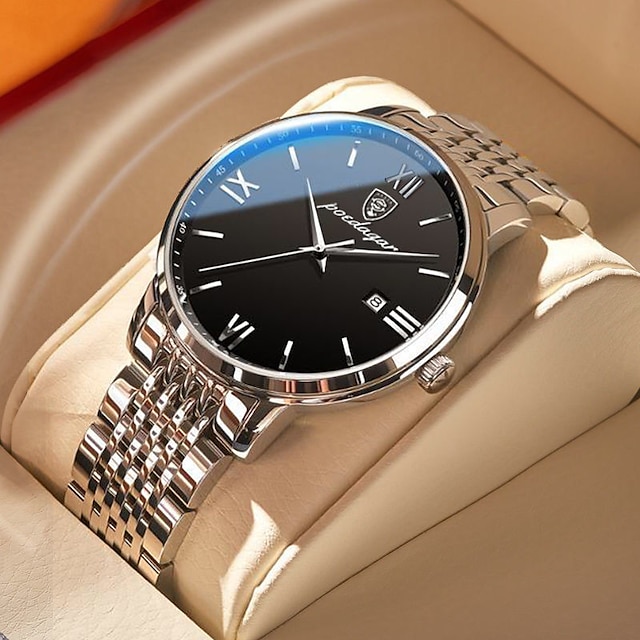  výbušné náramkové hodinky poedagar quartz hodinky pro muže analogové quartz oversize stylový business vodotěsný kalendář noční svítící slitina nerezová ocel kreativní quartz hodinky