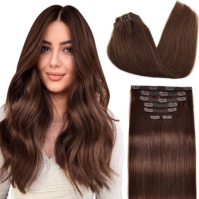 Clip In Hair Extensions Human Hair 8pcs Pack Natural Straight Natural