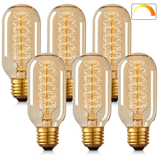  8 Stück 6 Stück T45 Vintage Edison-Glühlampe, 40 W, dimmbar, antiker Röhrenfaden, warmweiß, E26/E27, bernsteinfarbene Lampe für Heimleuchten, dekorative AC220V AC110V
