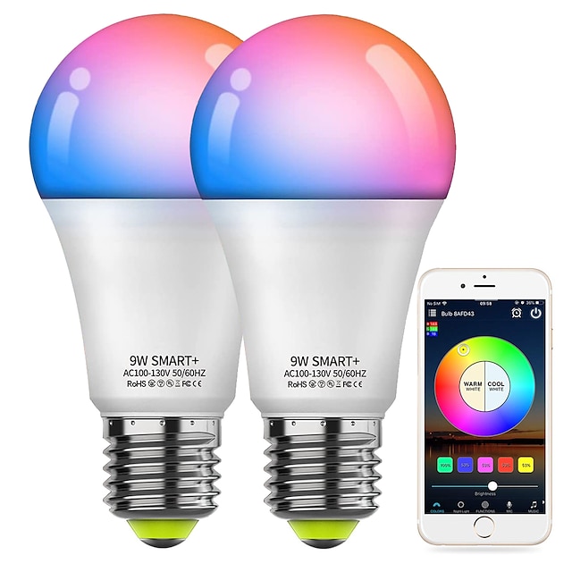  6pcs 4pcs 2pcs10W WiFi Smart LED Light Bulb Work with Alexa & Google Dimmable A19 A60 E26 E27 RGBCCT Color Changing No Hub Required