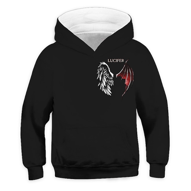 Baby & Kids Boys Clothing | Kids Unisex Boys Girls Hoodie Long Sleeve 3D Print Wings Letter Pocket Black Children Tops Fall Spri