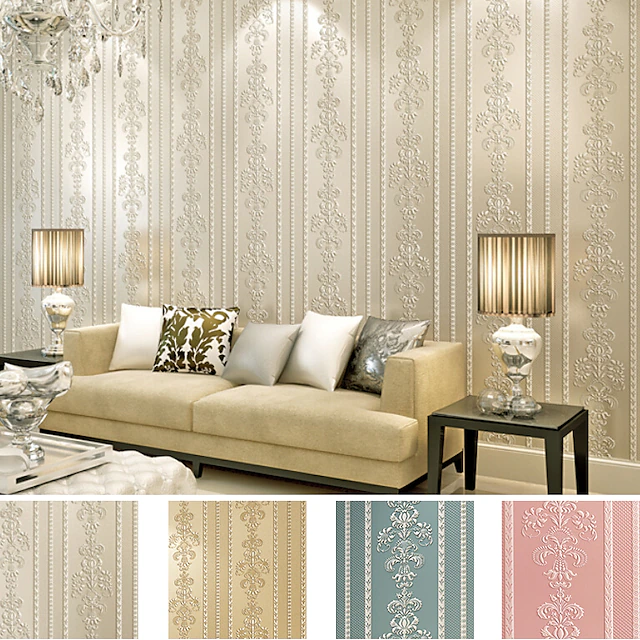 Floral Wallpaper Wall Covering Sticker Film Modern Water Ripple Floral non Woven Home Decor 53*1000cm/20.87''x 393.7'' 11