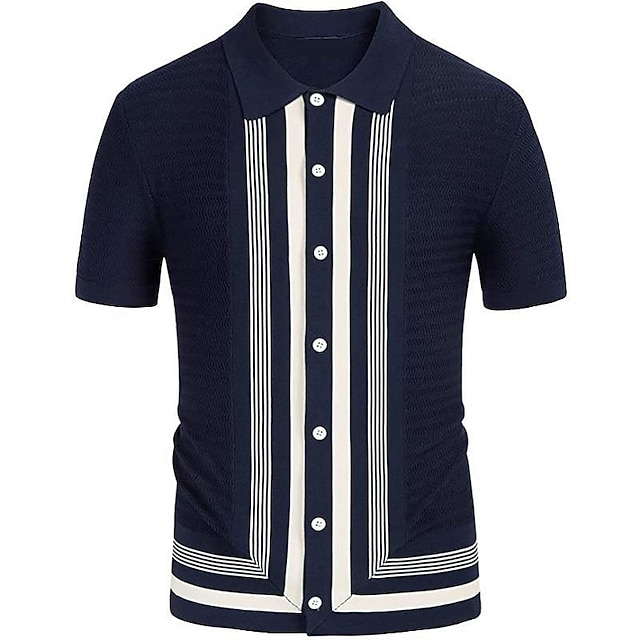  Herr Stickad Polo POLO Shirt Gata Ledigt Knapp Klassisk Kortärmad Mode Ledigt Grafisk Randig Knapp Fram Sommar Vår Höst Normal Marinblå Grön Kaki Stickad Polo