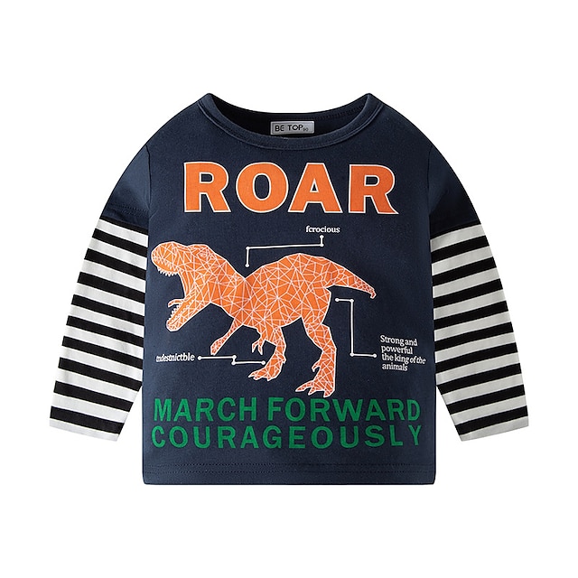 Baby & Kids Boys Clothing | Kids Boys T shirt Long Sleeve Animal Crewneck Blue Light Blue Children Tops Fall Spring Active Daily