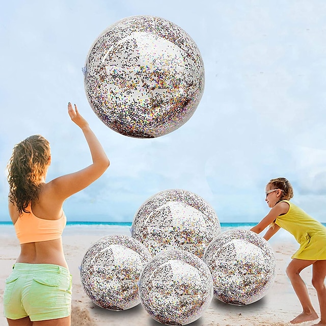  strandball gigantisk bassenglekeball gigantisk konfetti glitter oppblåsbar gjennomsiktig badeball svømmebasseng vann strandleke utendørs sommerfest egnet for barn voksen