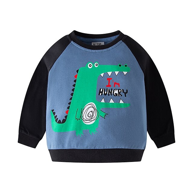 Baby & Kids Boys Clothing | Kids Boys Sweatshirt Long Sleeve Dinosaur Crewneck Blue Yellow Children Tops Fall Spring Active Fash