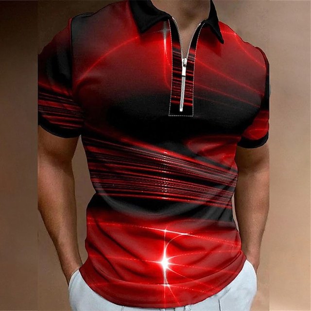  Férfi POLO trikó Golfing Streamer Térfogatcsökkenés Fekete / Vörös Sárga Arcpír rózsaszín Tengerészkék Medence 3D nyomtatás Utca Napi Rövid ujjú Cipzár 3D Ruházat Divat Alkalmi Kényelmes