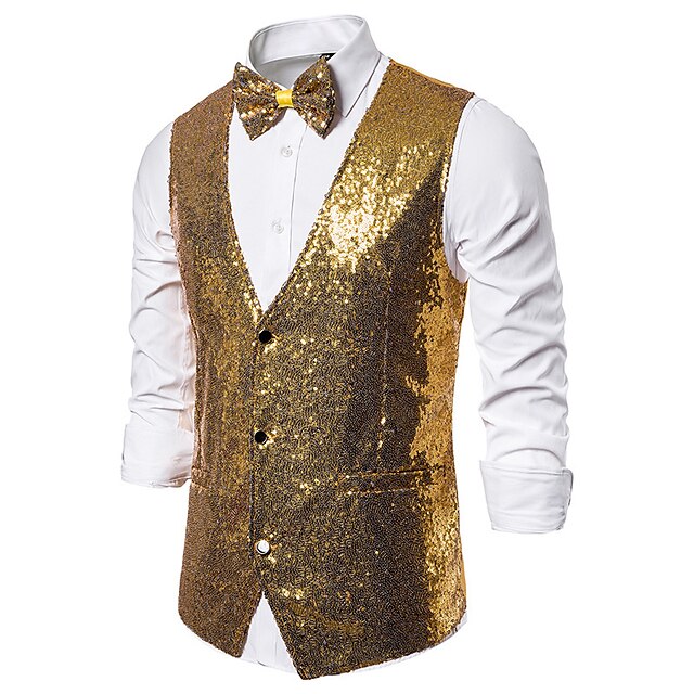  Voor heren Vest Bruiloft Feest Feest / Uitgaan Uitgaan Streetwear Casual Lente Herfst Zak Polyester Houd Warm Sneldrogend Effen Kleur Enkele rij knopen V-hals Normale pasvorm Zilver Zwart Rood Marine