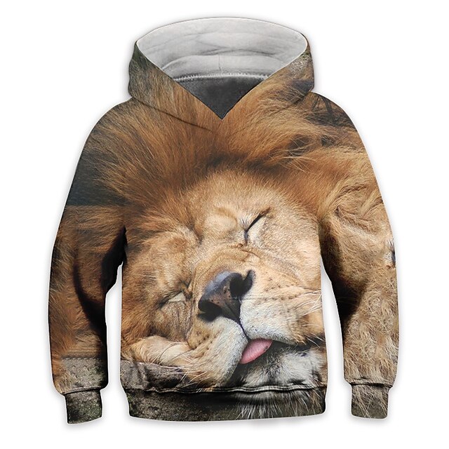 Baby & Kids Boys Clothing | Kids Boys Hoodie Long Sleeve 3D Print Lion Animal Pocket Yellow Camel Brown Children Tops Fall Sprin