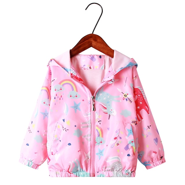 Baby & Kids Girls Clothing | Kids Girls Coat Long Sleeve Light Purple Multicolor Colorblock Cartoon Animal Fall Winter Active Da