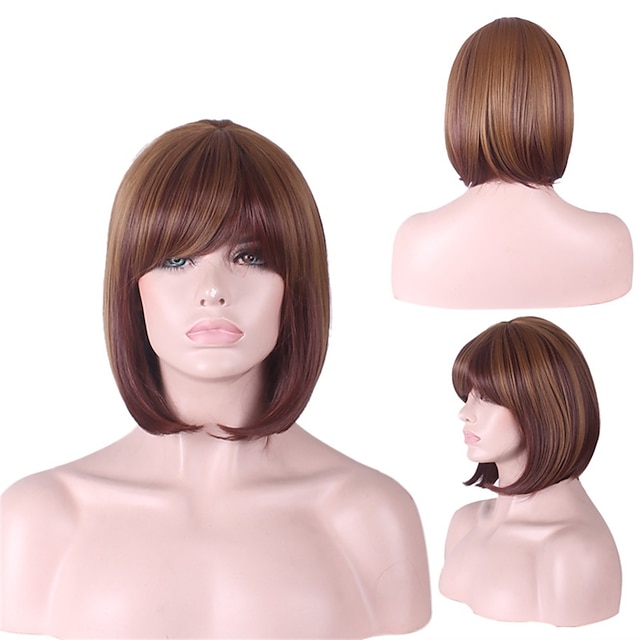 Beauty & Hair Wigs & Hair Pieces | Synthetic Wig Straight With Bangs Machine Made Wig Medium Length A1 Synthetic Hair Womens Sof