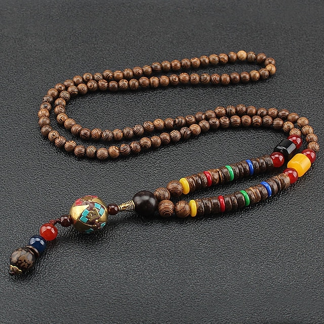  1PC Pendant Necklace Beaded Necklace For Men's Women's Street Gift Daily Wooden Acrylic Retro Buddha