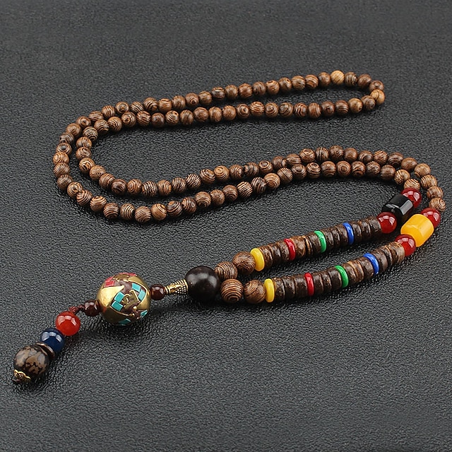 1PC Pendant Necklace Beaded Necklace For Men's Women's Street Gift Daily Wooden Acrylic Retro Buddha 7
