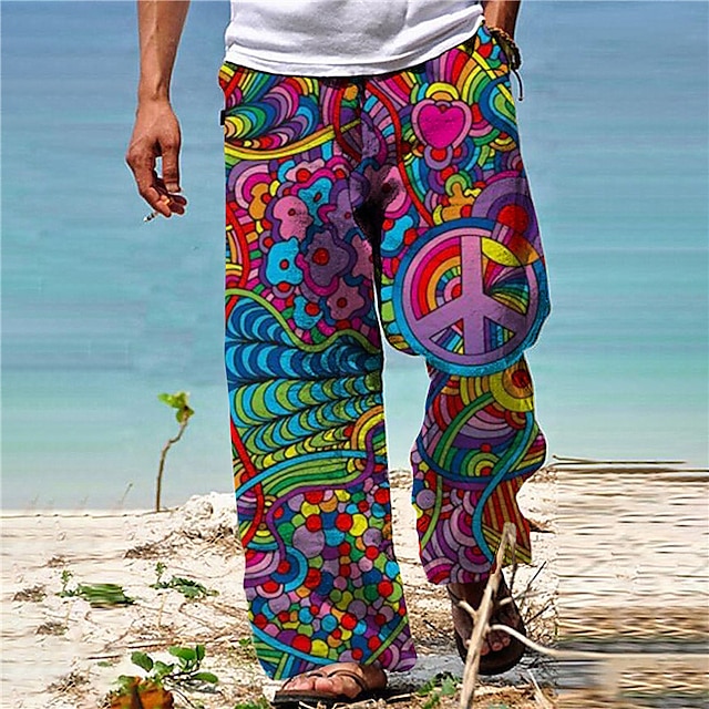  Homme Pantalon pantalon été Pantalon de plage Cordon Taille elastique Poche avant à imprimé arc-en-ciel Imprimés Photos Confort Doux Casual du quotidien Mode Design Bleu Vert