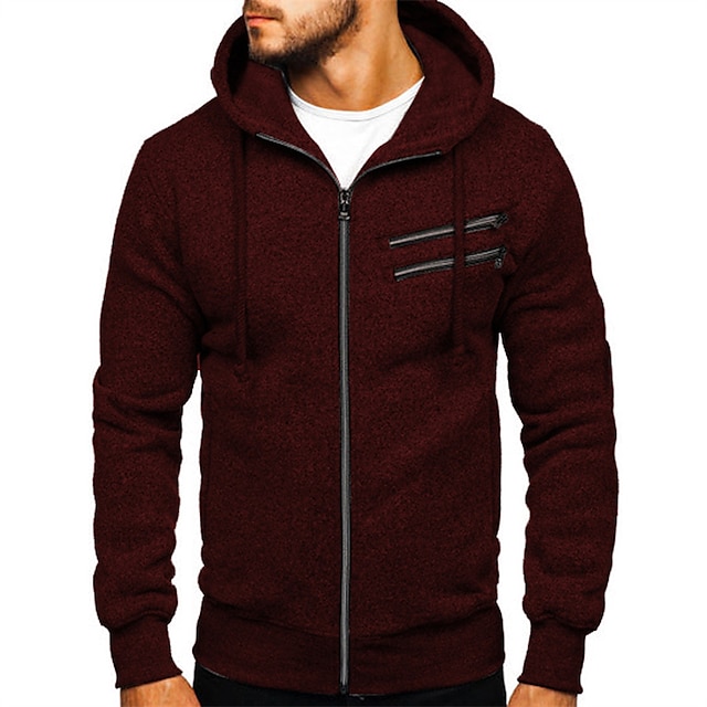 Mens Clothing Mens Hoodies & Sweatshirts | Mens Full Zip Hoodie Jacket Solid Color Pocket Casual Daily Holiday Casual Streetwear