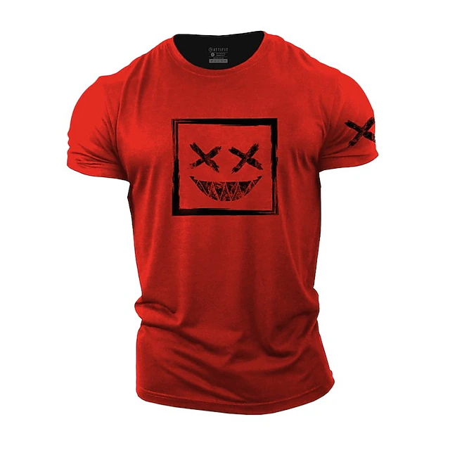 Men's T-Shirt | Short Sleeve Graphic | Edgy Distressed X-Eyes Grin Face with Sleeve Print 16