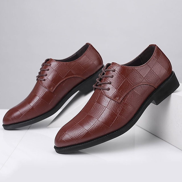  Homens Oxfords Sapatos Derby Sapatos formais Negócio Clássico Diário Escritório e Carreira Couro Ecológico Com Cadarço Preto Marron Outono Inverno