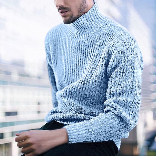 Men's Sweater Turtleneck Sweater Pullover Cable Knit Knitted Solid Color Turtleneck Stylish Outdoor Home Clothing Apparel Winter Black Wine S M L 5