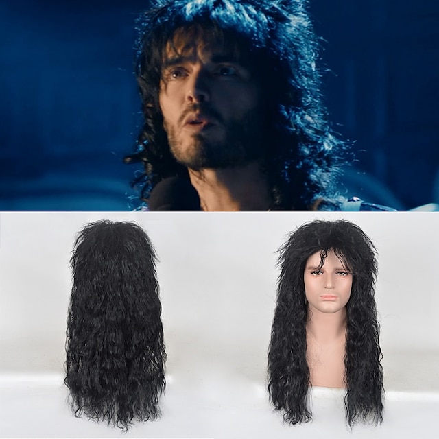  Eddie munson wig Synthetic Wig 80S Curly With Bangs Machine Made Wig Medium Length Black Synthetic Hair Men‘s Soft Easy to Carry Fashion Black / Daily Wear / Party / Evening Halloween Wig