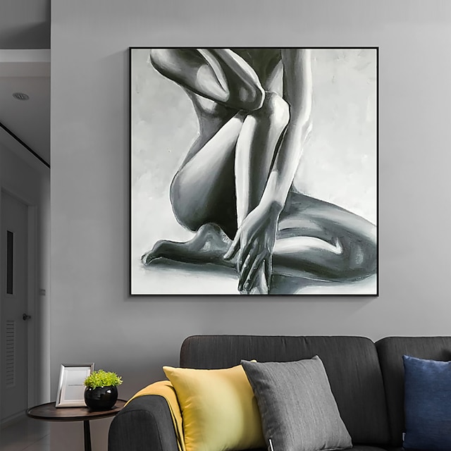  handgjord oljemålning canvas väggdekoration grå modern kvinnlig naken människokropp för heminredning rullad ramlös osträckt målning