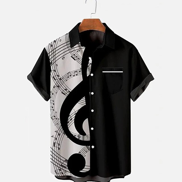 Men's Boardmasters Notes Shirt Button Up Shirt Short Sleeve Fashion Designer Casual Daily Holiday Beach Spring & Summer Turndown 3D Button-Down Black2