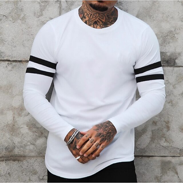 Men's T Shirt Cool Shirt Long Sleeve Shirt Long Sleeve Crew Neck Spring & Summer Plain Fashion Designer Casual Long Street Holiday Beach White Top Tee for Men3