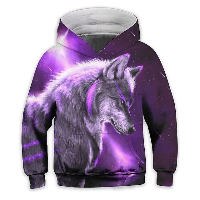 Baby & Kids Boys Clothing | Kids Boys Hoodie Long Sleeve 3D Print Wolf Animal Pocket Purple Children Tops Fall Spring Active Fas