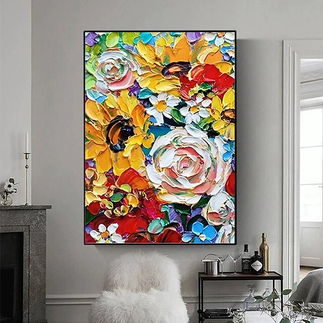 Handmade Hand Painted Oil Painting Wall Colorful Flower Figure Painting ...