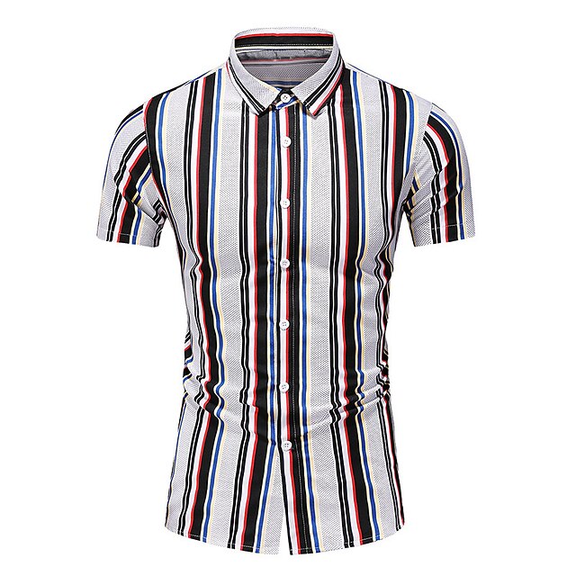 Mens Clothing Mens Shirts | Mens Shirt Striped Turndown Street Daily Button-Down Short Sleeve Tops Casual Fashion Comfortable Wh