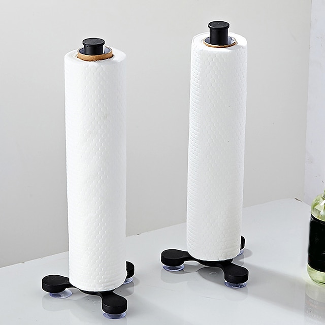  1Pc Simple Vertical Paper Towel Rack Suction Cup Creative Movable Paper Towel Rack Kitchen Fresh-Keeping Film Rack Dining Room and Living Room Roll Paper Rack