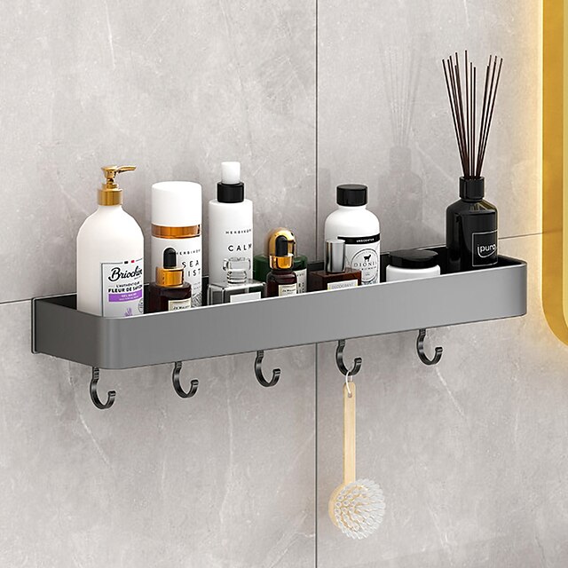 Home & Garden Bath Accessories | Toilet Storage Rack Single Layer With Hook Hole Free Gun Grey Space Aluminum Toilet Wall Mounte