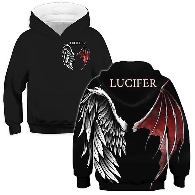 Baby & Kids Boys Clothing | Kids Unisex Boys Girls Hoodie Long Sleeve 3D Print Wings Letter Pocket Black Children Tops Fall Spri