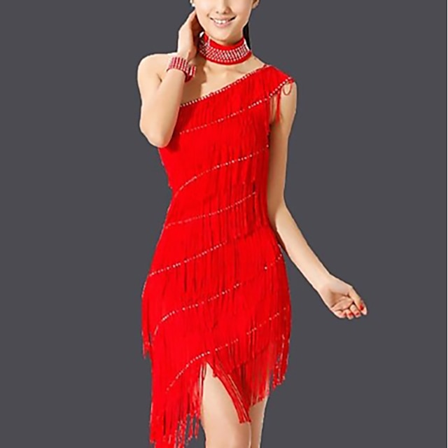  Latin Dance Dress Fringed Tassel Women‘s Performance Sleeveless Chinlon