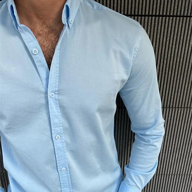 Mens Clothing Mens Shirts | Mens Dress Shirt Solid Color Turndown Wedding Daily Button-Down Long Sleeve Tops Designer Business C