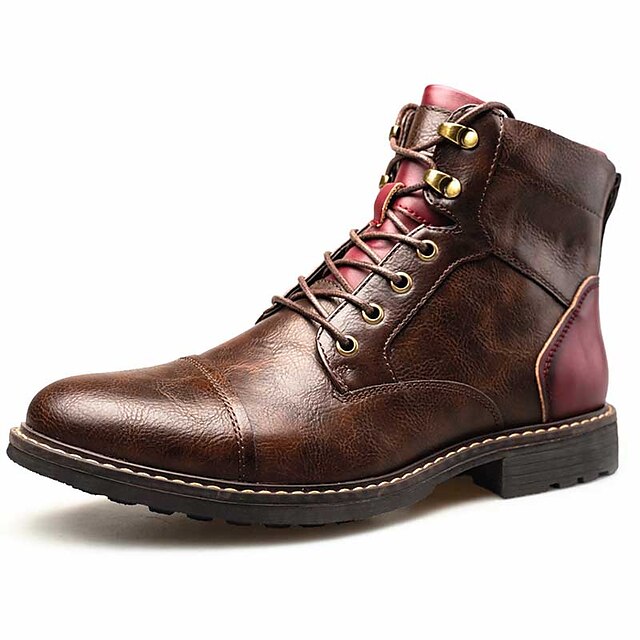  Men's Boots Combat Boots Work Boots Classic Daily Office & Career PU Mid-Calf Boots Brown Color Block Fall