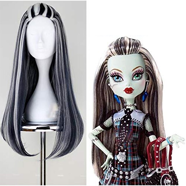 Monster High - Draculaura Wig Synthetic Hair Black Gray Straight Wigs Carnival Wig4