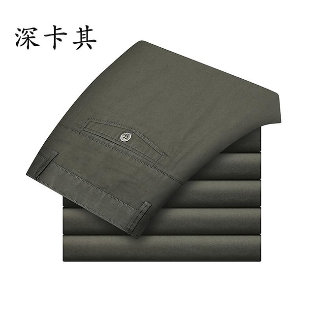 Mens Clothing Mens Bottoms | Mens Casual Straight Trousers Full Length Pants Sports Outdoor Streetwear Solid Color Dark Khaki Li