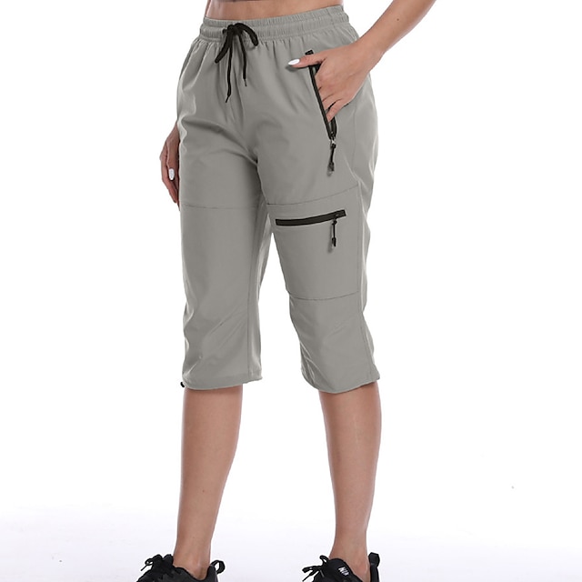  Mulheres Calça Cargo Calças de Trilha Verão Ao ar livre Respirável Impermeável Secagem Rápida Leve Calças Capri Calças Com Cordão Bolso Com Zíper Cintura elástica Cinzento Escuro Preto Caça Pesca