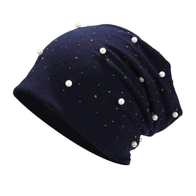 Shoes & Bags Fashion Accessories | Soft Cotton Autumn Spring Beanie Hats Women Girls Pearl Rhinestones Warm Skullies Caps Turban