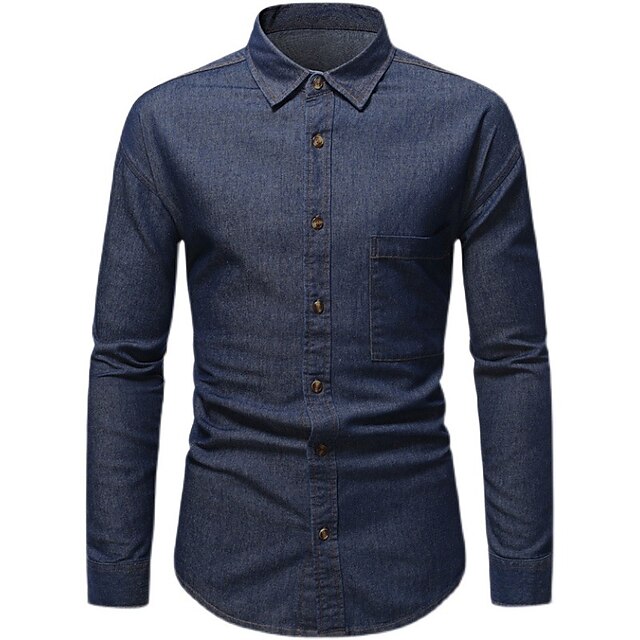 Mens Clothing Mens Shirts | Mens Shirt Solid Color Turndown Street Daily Button-Down Long Sleeve Tops Casual Fashion Comfortable