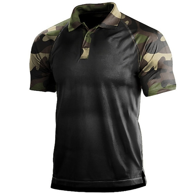Men's Polo Shirt Golf Shirt Camouflage Turndown Dark Grey + Army Green ...