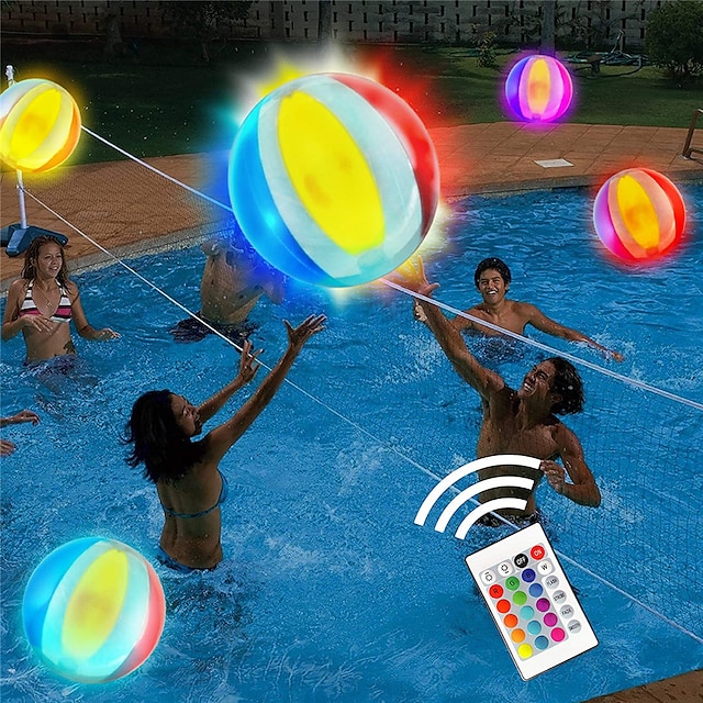  3 peças luzes de bola de praia de luz led luzes de piscina 16 cores claras jogos de bola de brilho inflável para adultos crianças para festa de jogo de piscina de praia controle remoto