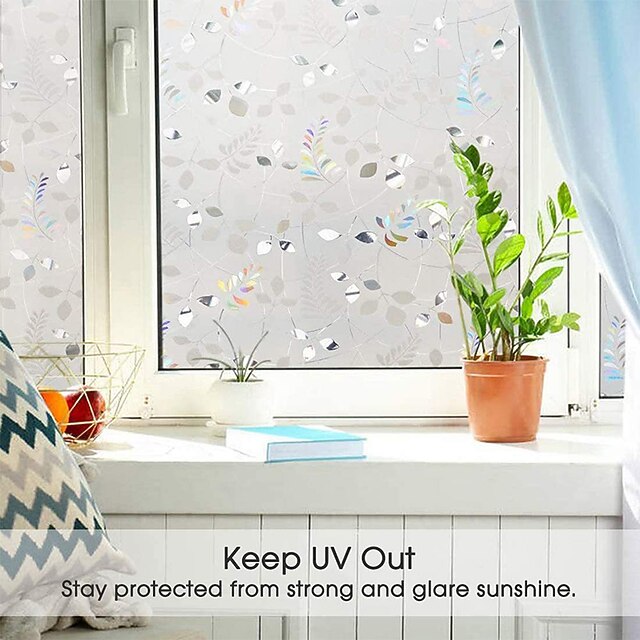 100X45cm PVC Frosted Static Cling Plants Glass Film Window Privacy