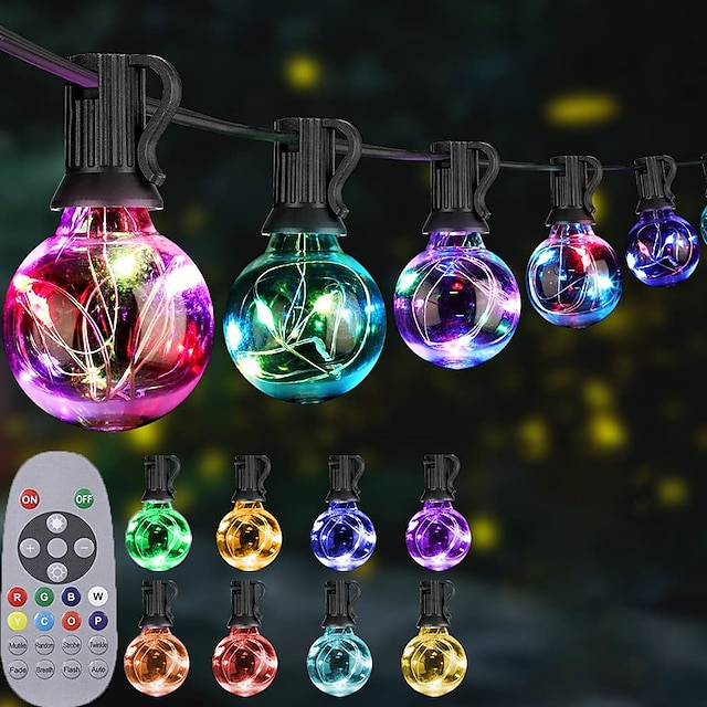  Globe String Lights Outdoor 15m 25LEDs 20Modes Patio Lights with 25 Waterproof Shatterproof RGB Color Changing Bulbs(2 Spare) G40 Globe String Lights for Outside Backyard Porch Balcony Party Decor