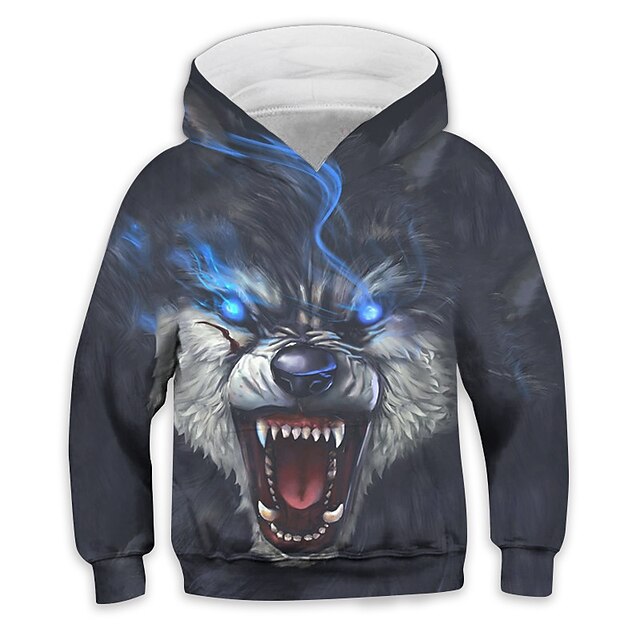 Baby & Kids Boys Clothing | Kids Boys Hoodie Long Sleeve 3D Print Wolf Animal Pocket Gray Children Tops Fall Spring Active Fashi