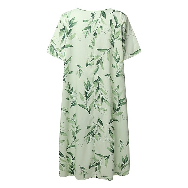 Womens Clothing Plus Size Collection | Womens Plus Size A Line Dress Floral V Neck Print Short Sleeve Spring Summer Casual Midi 