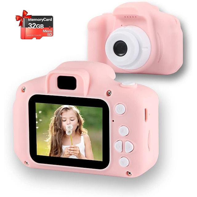  Upgrade Kids Selfie Camera, Christmas Birthday Gifts for Girls Age 3-9, HD Digital Video Cameras for Toddler, Portable Toy for 5 6 7 8 Year Old Girl with 32GB SD Card