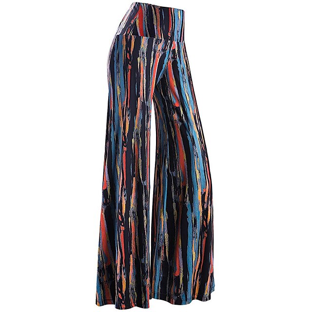  Women‘s Wide Leg Yoga Pants Dancewear High Waist Bottoms Quick Dry Floral Stripes Rosy Pink Grey Dark Blue Yoga Pilates Dance Sports Activewear Micro-elastic Loose / Athletic Casual