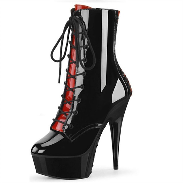  dámské taneční boty na tyči taneční boty performance sexy boty na jehlách kotníkové boty na platformě stripper boty na šněrování štíhlý vysoký podpatek s kulatou špičkou zip pro dospělé černé